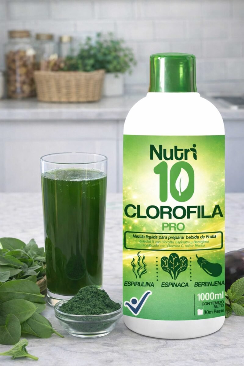 Clorofila Pro Nutri10® - Bebida Natural Concentrada Desintoxicante y Purificadora con Clorofila, Espirulina, Berenjena y Espinaca